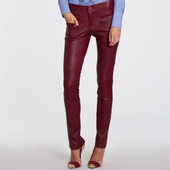 Marissa Webb Oxblood Red Leather Skinny Pants Sz 4 - Picture 3 of 9